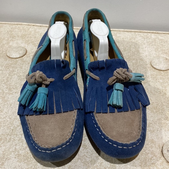 Vaneli Two Tone Blue Suede Driving Moccasins Driving Loafers - Picture 2 of 9